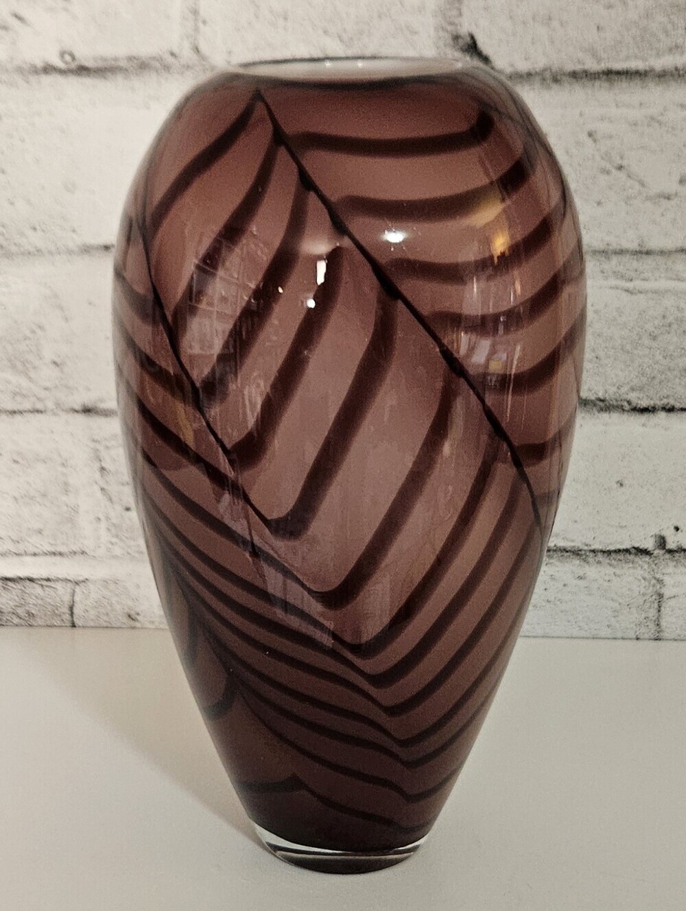 Vintage Amethyst Art Glass Vase Hand Blown Swirl Stripe Purple 12 Inch